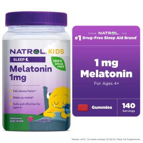 NatrolÂ® Kids Melatonin, Sleep Gummies for Children, Raspberry Flavor, 1mg, 140 Count